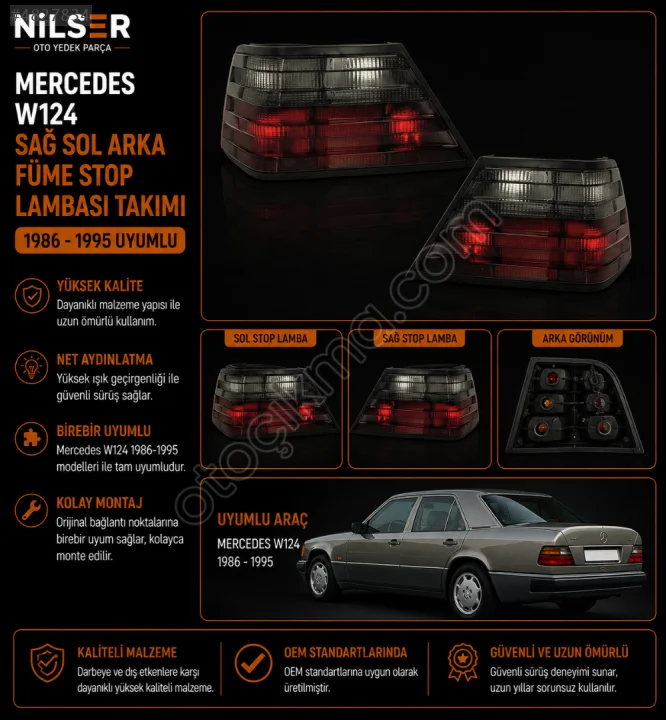 Mercedes W124 Sağ Sol Arka FÜME Stop Lambası Takımı 1986-1995